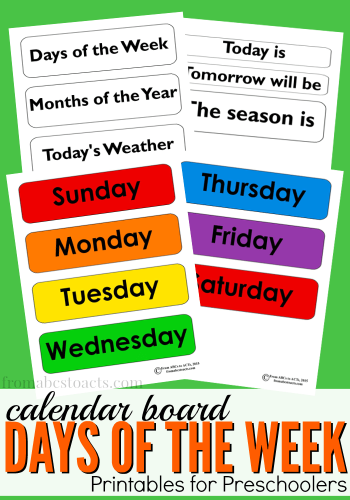 Printable Days Of The Week Calendar For Preschool