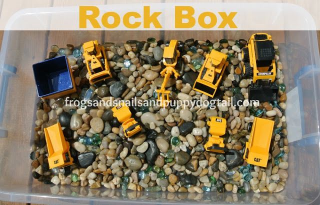 Rocks and construction site senory play for toddlers and preschoolers.