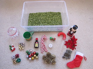 Christmas themed sensory bin.