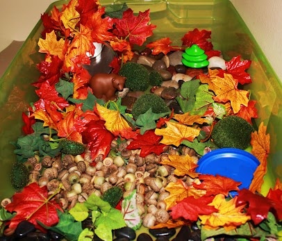 Fall themed sensory tub for toddlers and preschoolers.