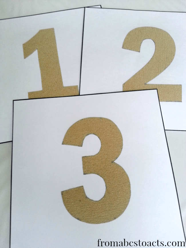 Sand paper numbers for tot school numbers week