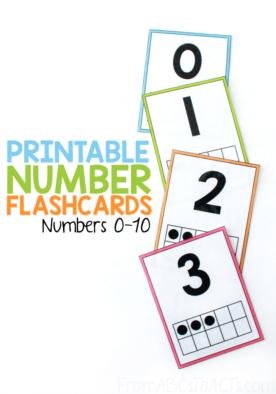 Are you working on teaching your toddler or preschooler their numbers to 10? These simple number flashcards allow you to practice counting 0-10, number recognition, and one to one correspondence all at the same time! #FromABCsToACTs
