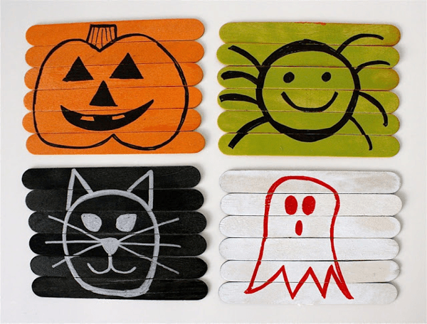 Halloween Popsicle Stick Puzzles for Toddlers