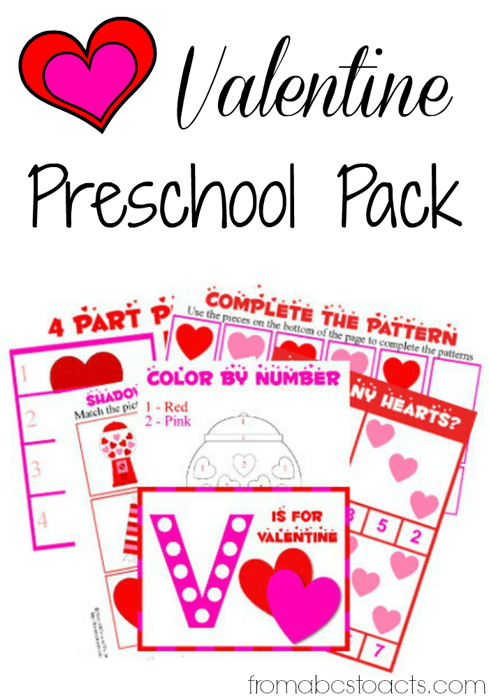 Printable Valentine preschool pack on From ABC's to ACT's