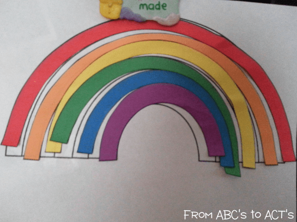 Creating a rainbow with a rainbow sequencing printable.