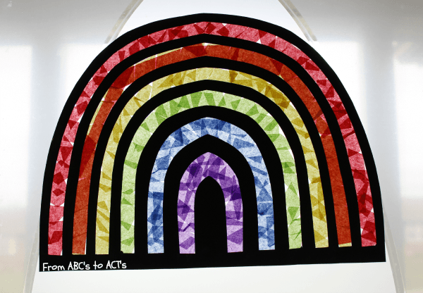 Springtime stained glass rainbow craft for kids.