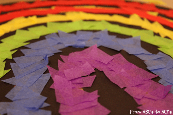 Making a stained glass rainbow craft with kids.
