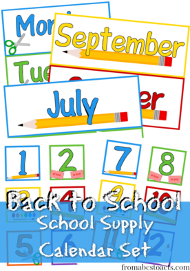 School Supply Calendar Set for the Classroom or for Homeschooling Preschool