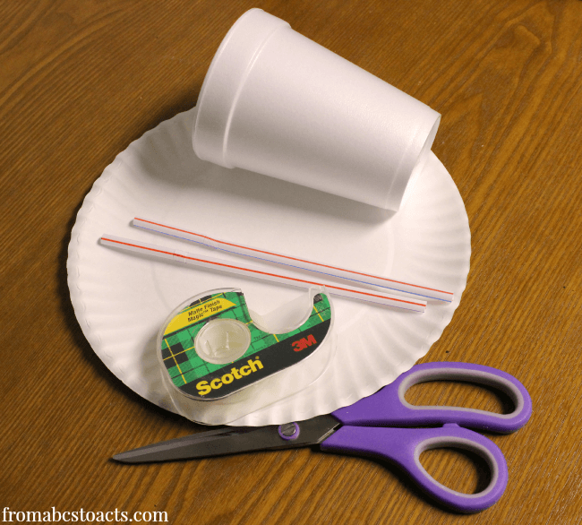 Supplies to create a paper cup hot air balloon