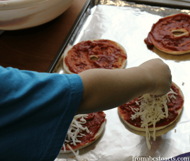 Bagel Pizzas with Kids in the Kitchen