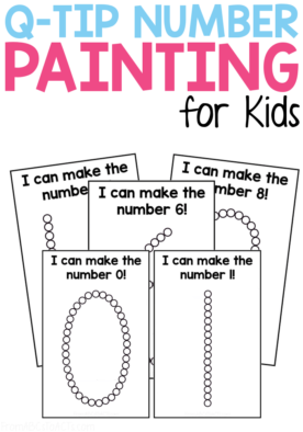 Review numbers 0-9 while working on colors, fine motor skills, and more with these fun Q-Tip painting number cards! Perfect for preschoolers and kindergartners! #FromABCsToACTs