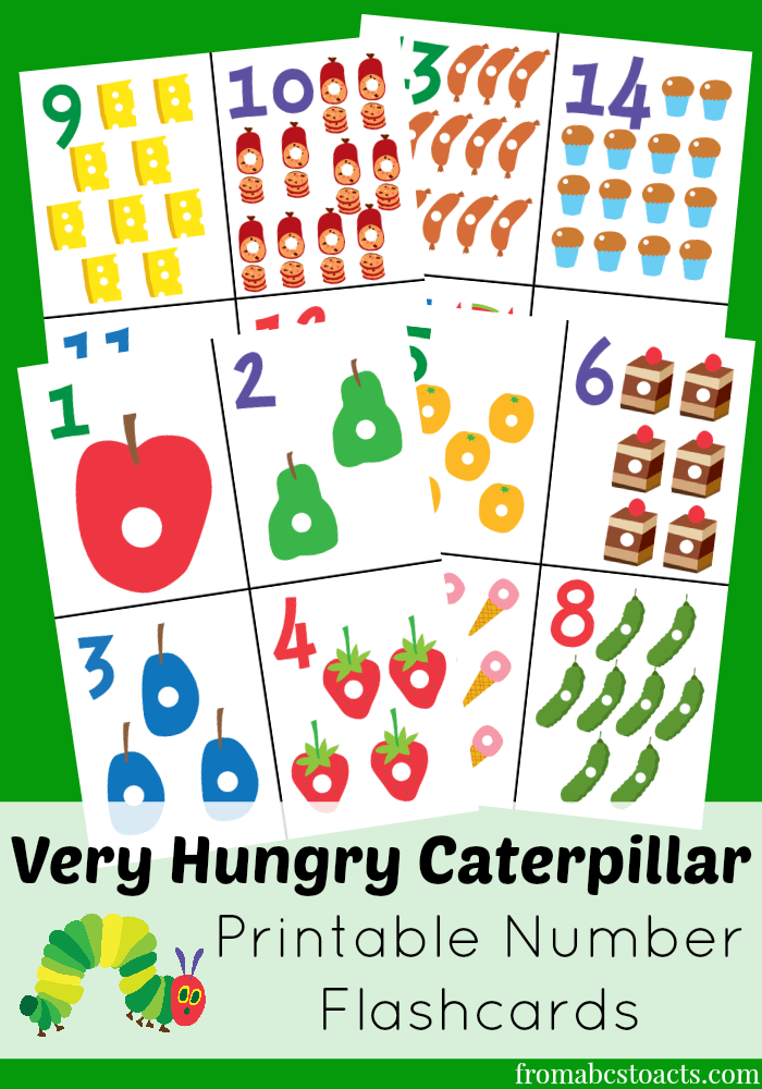 the very hungry caterpillar printable number flashcards from abcs to acts