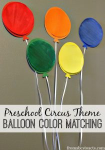preschool circus theme unit activities - balloon color matching
