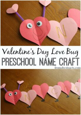 Preschool love bug Valentine's Day craft that lets your child practice the letters in their name!