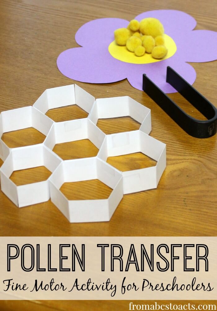 fine motor pollen transfer - bumblebee preschool theme