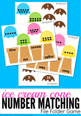 ice cream cone printable number matching file folder game