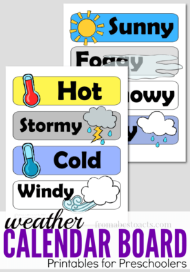 Teach your preschooler all about the weather with these calendar board weather printables that can be used with our DIY home preschool calendar board!