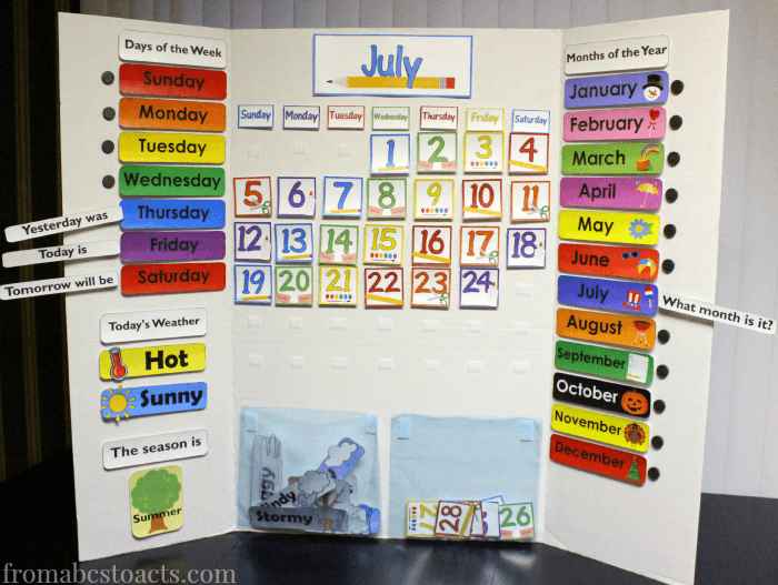 DIY home preschool calendar board made from supplies you'll find in the dollar store.
