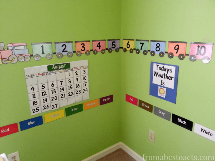 Our teeny tiny tot school room with a fun printable train themed number line!