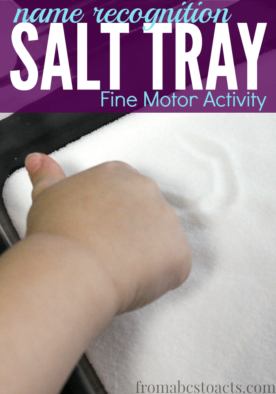 For those little ones that learn best when they can explore through multiple senses, this name recognition salt tray activity is perfect and will work their fine motor skills at the same time!