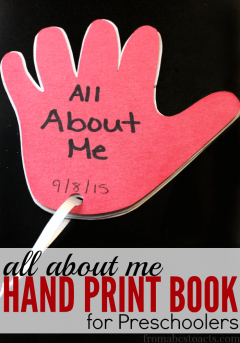 What better way to start an all about me theme unit than to make a book that is shaped just like your hand print! Your preschooler is going to love this!