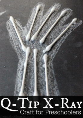 Introduce your preschooler to the bones of the body as part of an All About Me or My Body theme with this fun x-ray craft made out of Q-Tips!