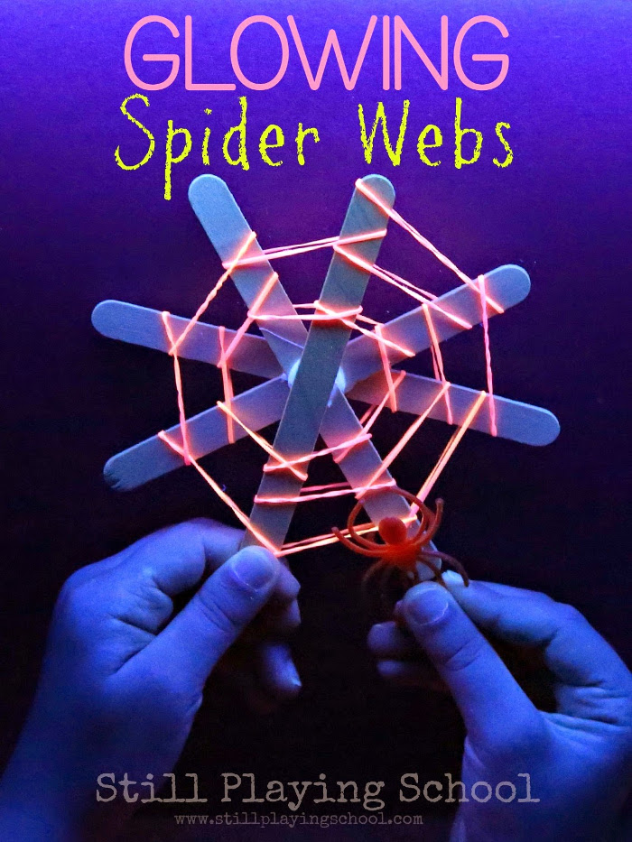 Glow in the Dark Spider Webs - Halloween Fine Motor Activities