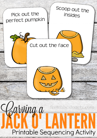 How do you carve a pumpkin? This printable jack o' lantern carving sequencing activity will show your little ones all of the steps to carving the perfect pumpkin and will also help them practice ordering steps from first to last.