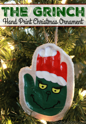 Decorate your Christmas tree with hand prints! This adorable Grinch hand print keepsake ornament is the perfect way to decorate for the holidays while making memories with your little ones at the same time!
