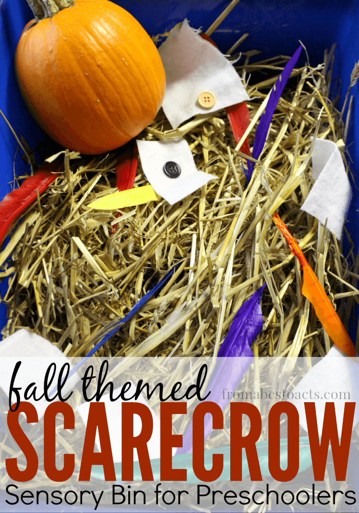 Fall is in the air! Enjoy the season with a fun scarecrow themed sensory bin!