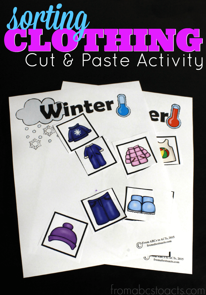 What clothing is appropriate throughout the winter and what can be worn in the summer months? Help your preschooler make that distinction with this fun cut and paste printable clothing sort activity!