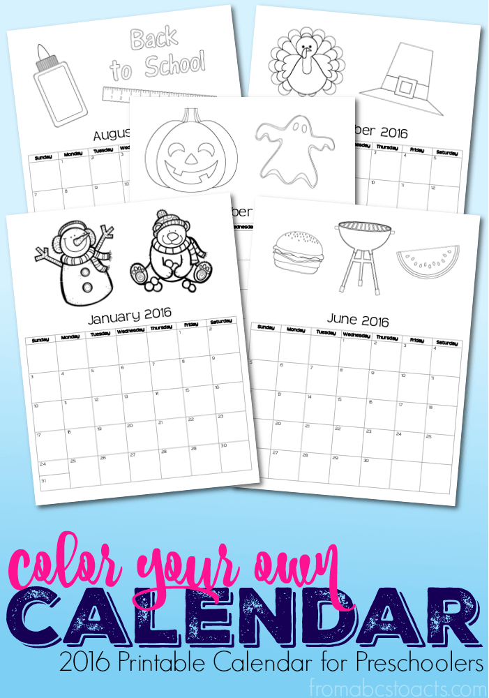 Printable 2016 Calendar Coloring Book For Preschoolers