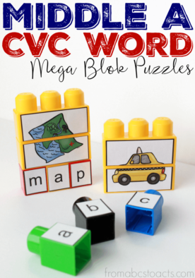Extend the life of your Mega Bloks toys with these free middle A (Short A sound) CVC word puzzles!