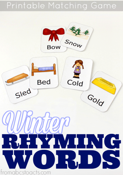 Practice rhyming words with your preschooler this winter! FREE printable rhyming matching game!