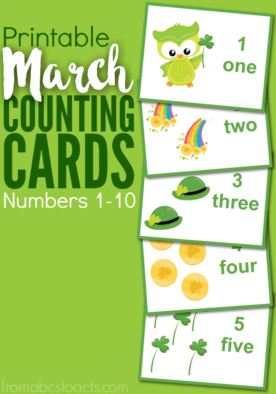 Let your preschooler count their way through March with these printable St. Patrick's Day themed counting cards!
