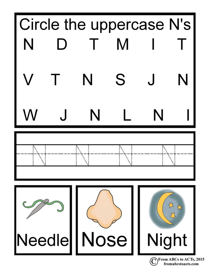 preschool alphabet book uppercase letter n from abcs to acts