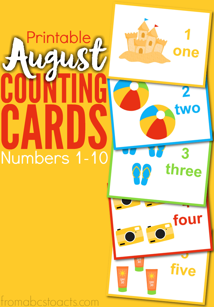 Getting ready for back to school or are you still enjoying those last few days of summer break? Either way, you and your preschooler can count your way through the month of August with these fun beach themed counting cards! They are perfect for little ones that are just learning their numbers or for review before moving on to higher numbers!