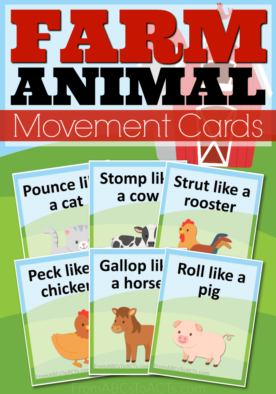Too hot to head outside? Get the kids up and moving while learning about farm animals with these printable farm animal movement cards!