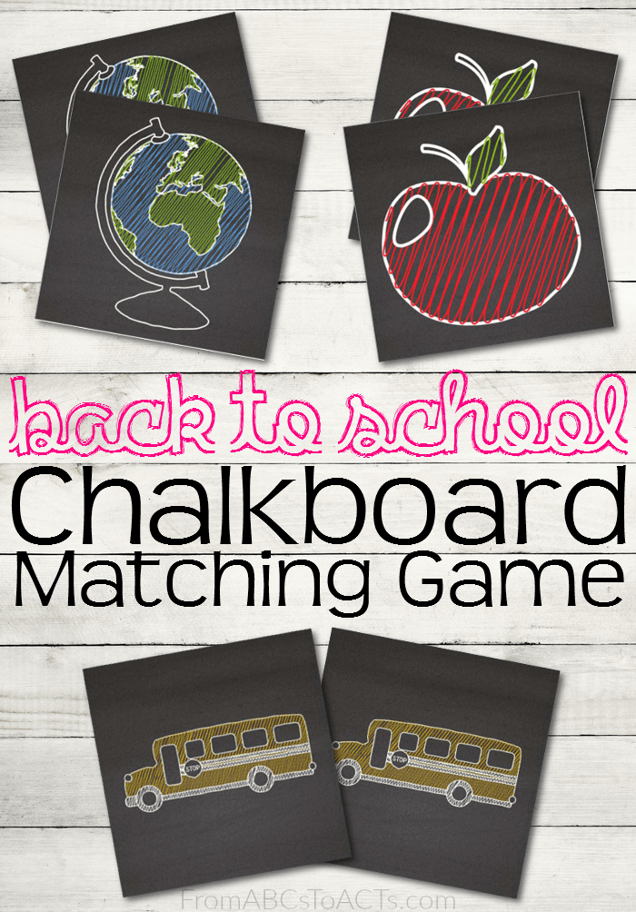 Celebrate heading back to school with this fun chalkboard themed matching game for kids!