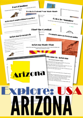 From the Grand Canyon to the dry desert heat, the state of Arizona has so many things to see and do within its borders! Join us as we learn about them in this printable state study!