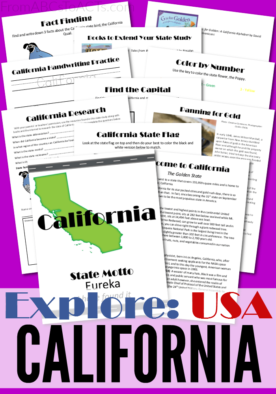 It's time to explore the land of milk and honey, otherwise known as California! This printable state study pack will engage your elementary aged student with information on astronauts, the gold rush, and so much more!