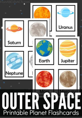 Plan out an awesome space themed unit study and learn about the various planets in our solar system with these fun printable outer space themed flashcards!