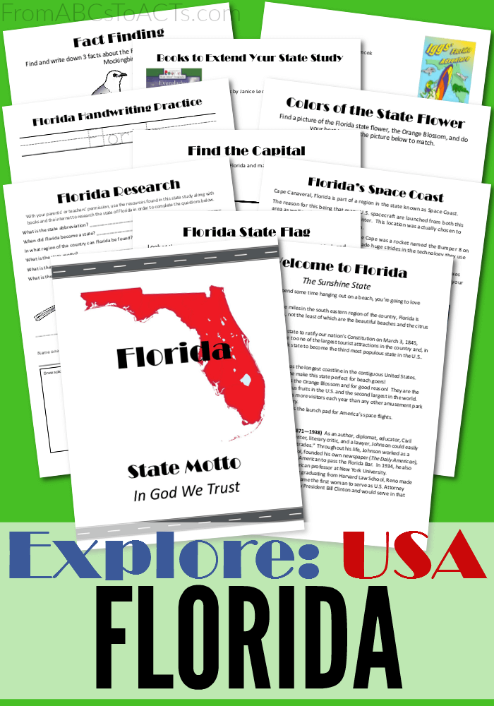 Time to explore the Sunshine State! With beautiful beaches and plenty of citrus plants, the state of Florida is a summer lovers dream and we'll be exploring it all in this printable state study!
