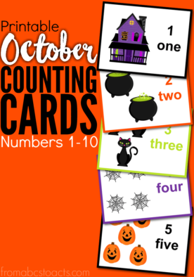 Count your way through the month of October with your toddler or preschooler and a set of these printable Halloween themed counting cards!