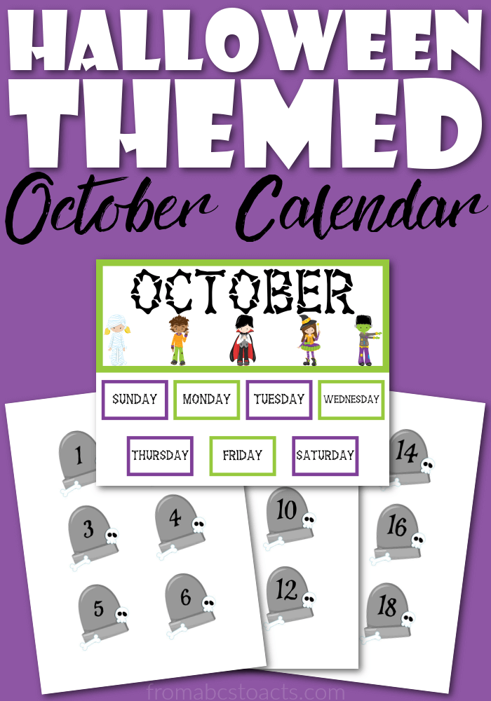 Give your preschool calendar time a spookier theme this month with this free, printable Halloween themed October calendar set!
