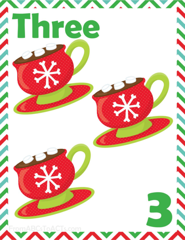 Full Page Christmas Counting Cards for Kids