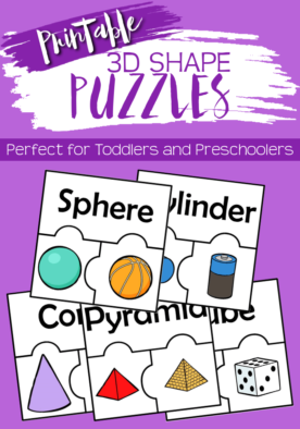 Working on 3D shapes with your preschooler or kindergartner? These 3D shape puzzles are the perfect way to practice!