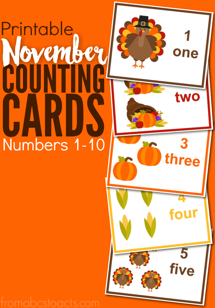 Practice those counting skills this November with these fun and free printable Thanksgiving themed counting cards for toddlers and preschoolers!