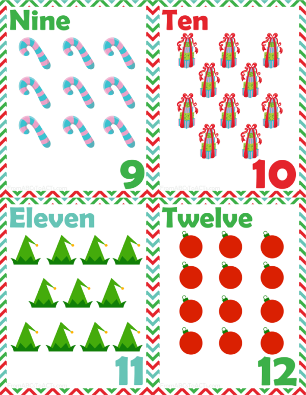 Quarter Page Christmas Counting Cards for Preschoolers