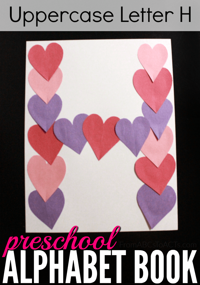 Teach your preschooler the uppercase letter H by making the letter with a few simple hearts! This is such a great way to practice those scissor skills!